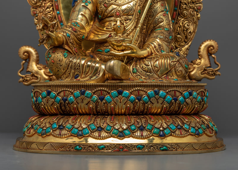 Gold Gilded Statue Guru Rinpoche Padmasambhava | Traditional Buddhist Art