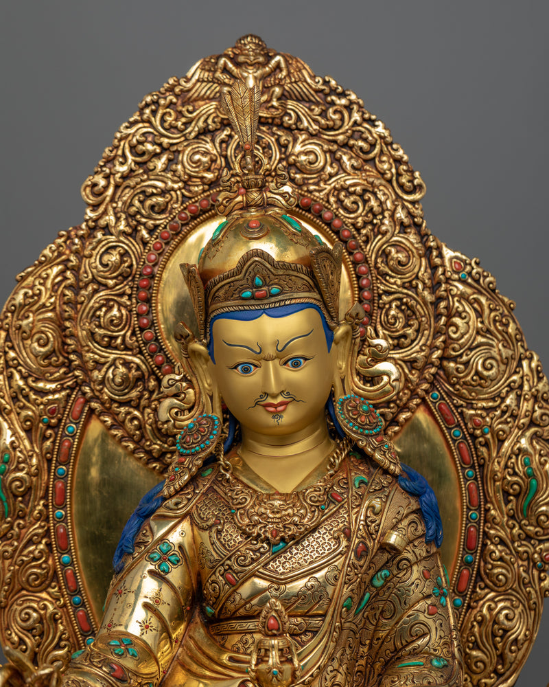Gold Gilded Statue Guru Rinpoche Padmasambhava | Traditional Buddhist Art