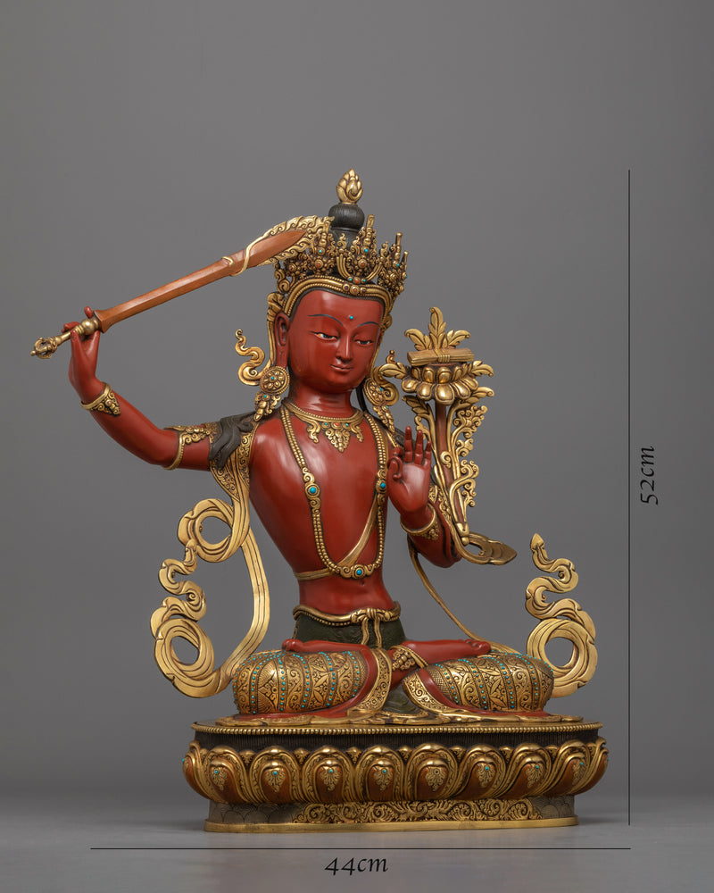 Gold Gilded Manjushri Bodhisattva Mantra Practice Statue | Bodhisattva Statue for Rituals and Meditation