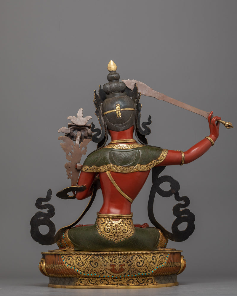 Gold Gilded Manjushri Bodhisattva Mantra Practice Statue | Bodhisattva Statue for Rituals and Meditation