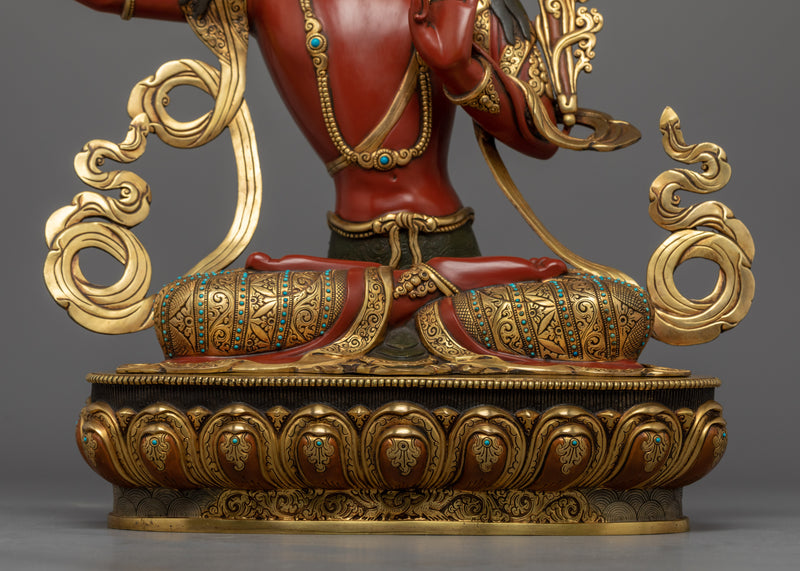 Gold Gilded Manjushri Bodhisattva Mantra Practice Statue | Bodhisattva Statue for Rituals and Meditation
