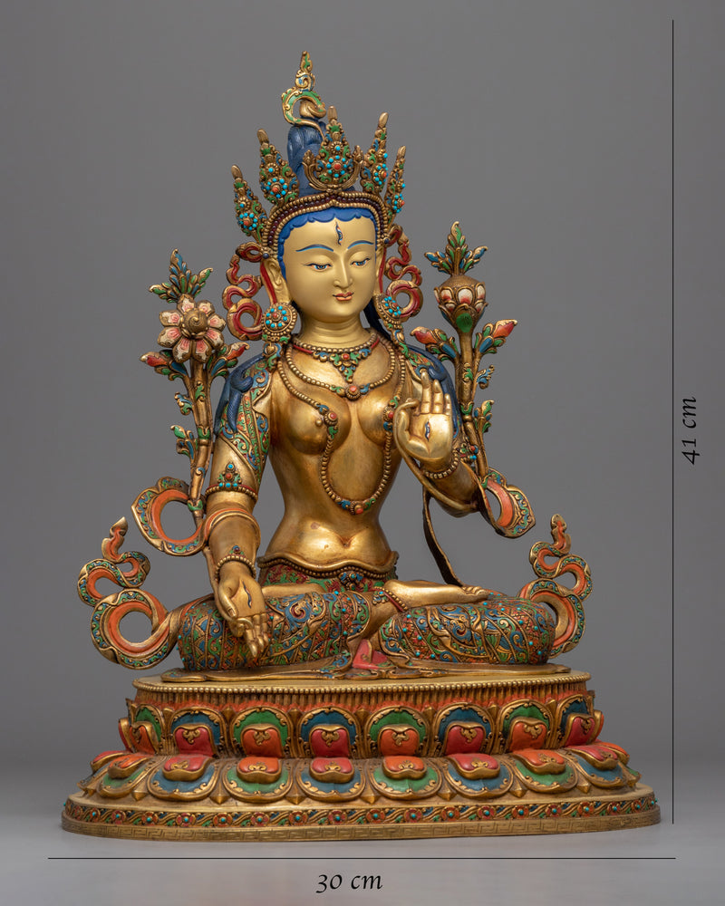 Female Bodhisattva White Tara Statue | Gold Gilded Buddhist Statue