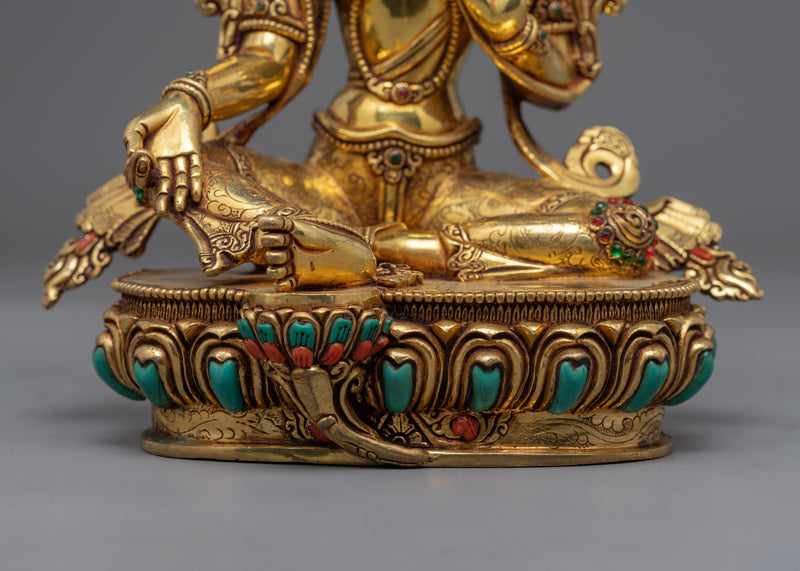 Gold Gilded Green Tara for Deity Meditation Practice | Buddhist Art for Meditation