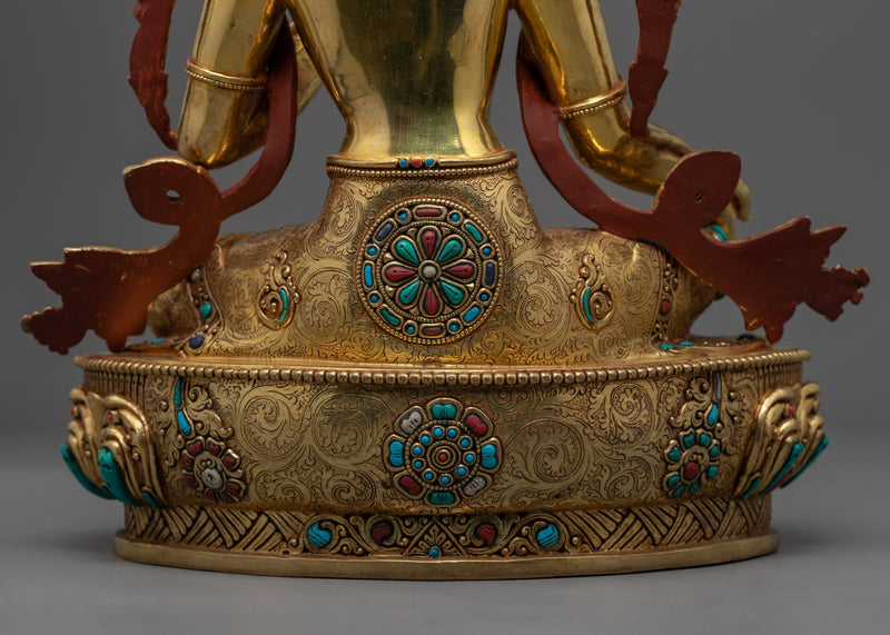 Deity of Compassion, Green Tara Gold Gilded Statue | Buddhist Statue for Meditation
