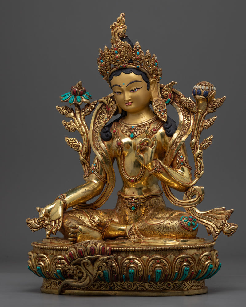 Green Tara Bodhisattva Statue | Traditional Himalayan Buddhist Statue