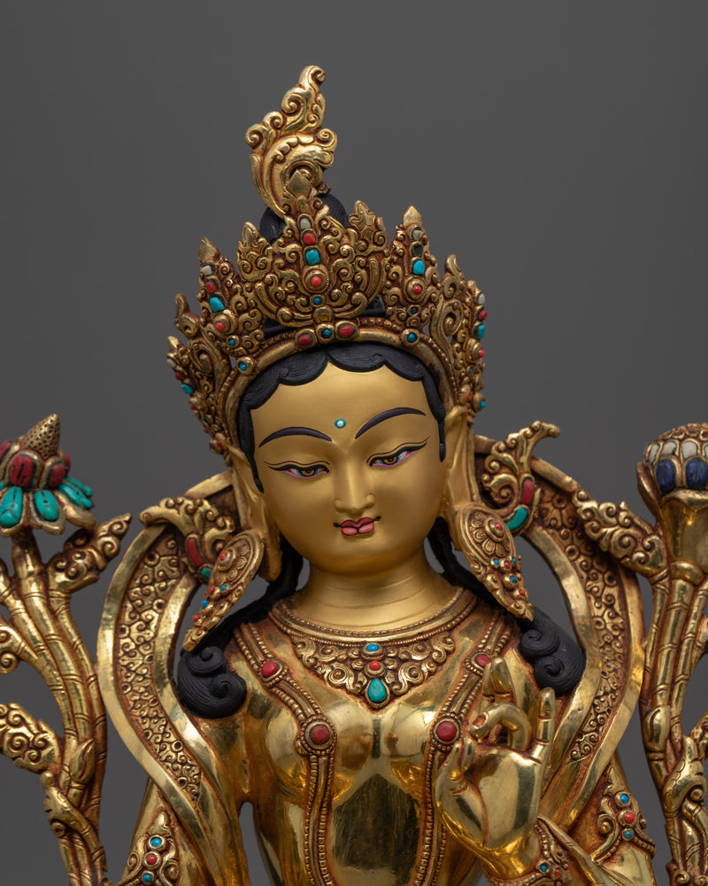 Green Tara Bodhisattva Statue | Traditional Himalayan Buddhist Statue