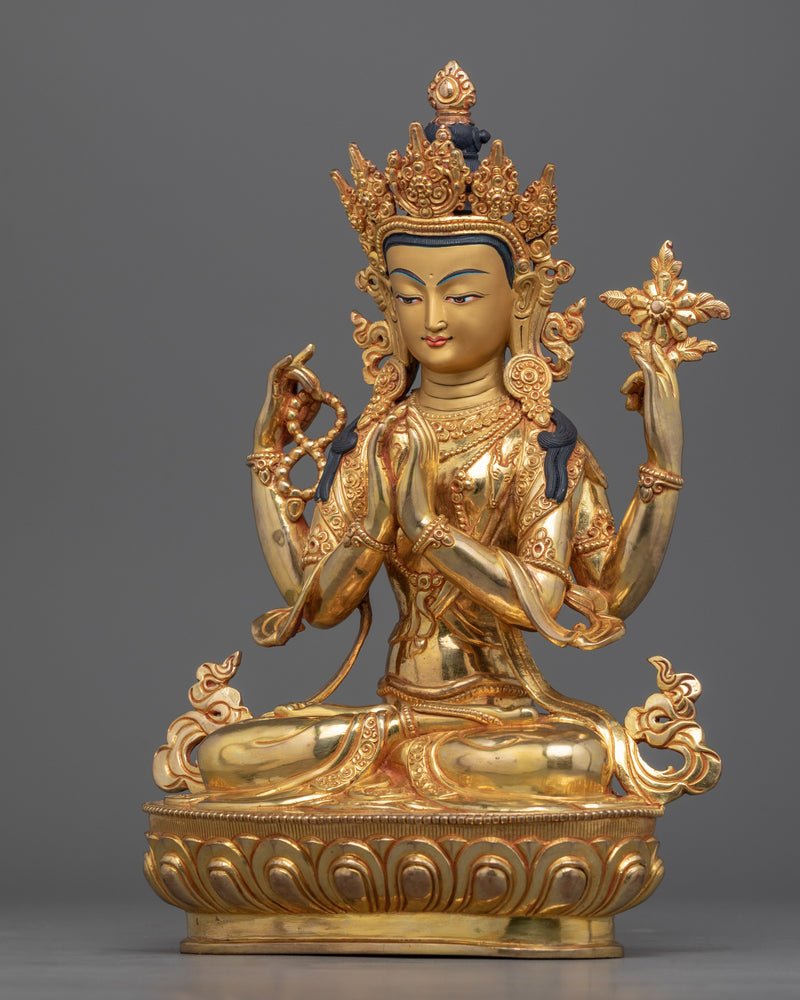 4 Arm Chenrezig Statue | Handmade Buddhist Deity of Compassion