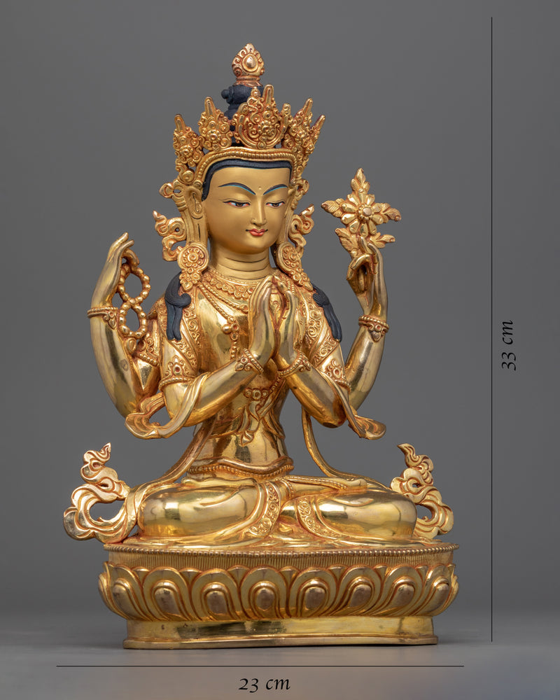 4 Arm Chenrezig Statue | Handmade Buddhist Deity of Compassion