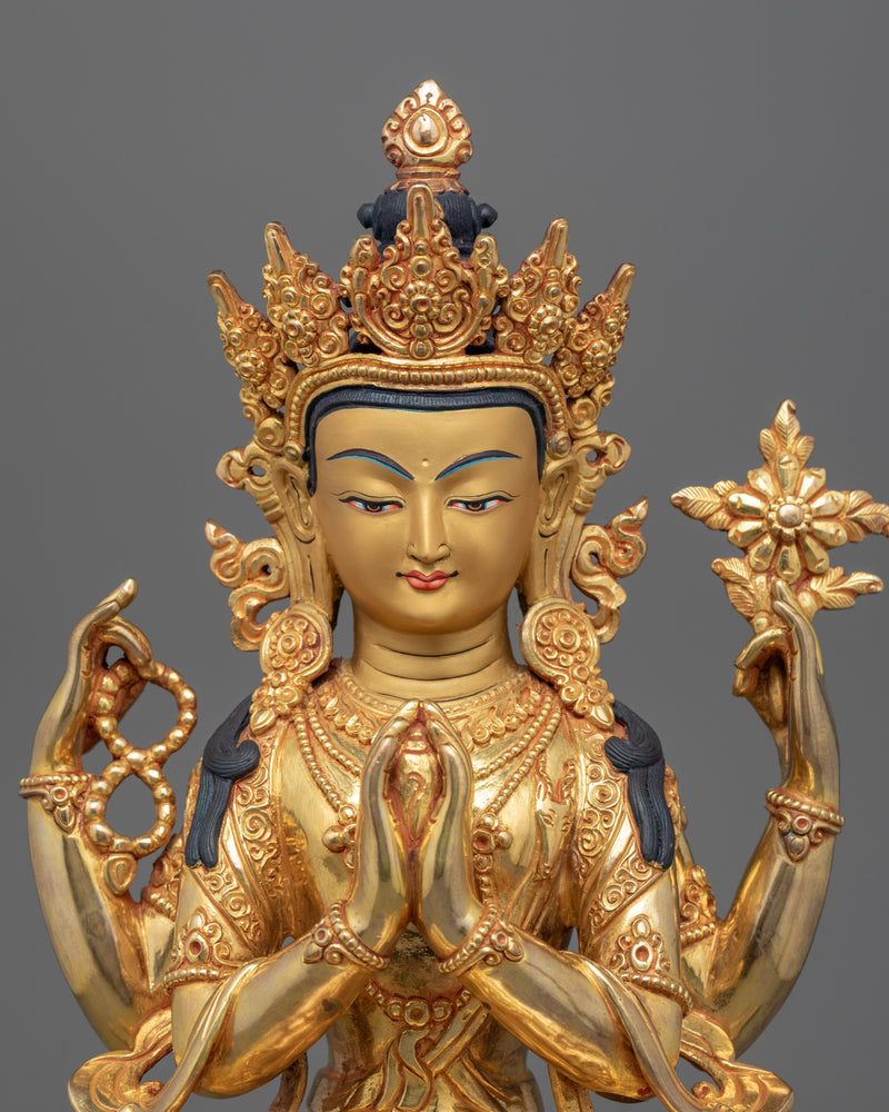 4 Arm Chenrezig Statue | Handmade Buddhist Deity of Compassion