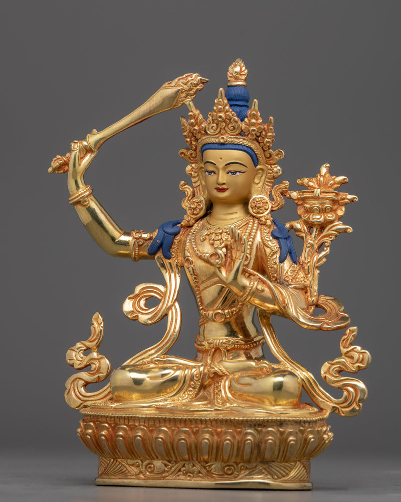 Manjushri Prayer Bodhicitta Statue | Gold Gilded Artwork of Nepal