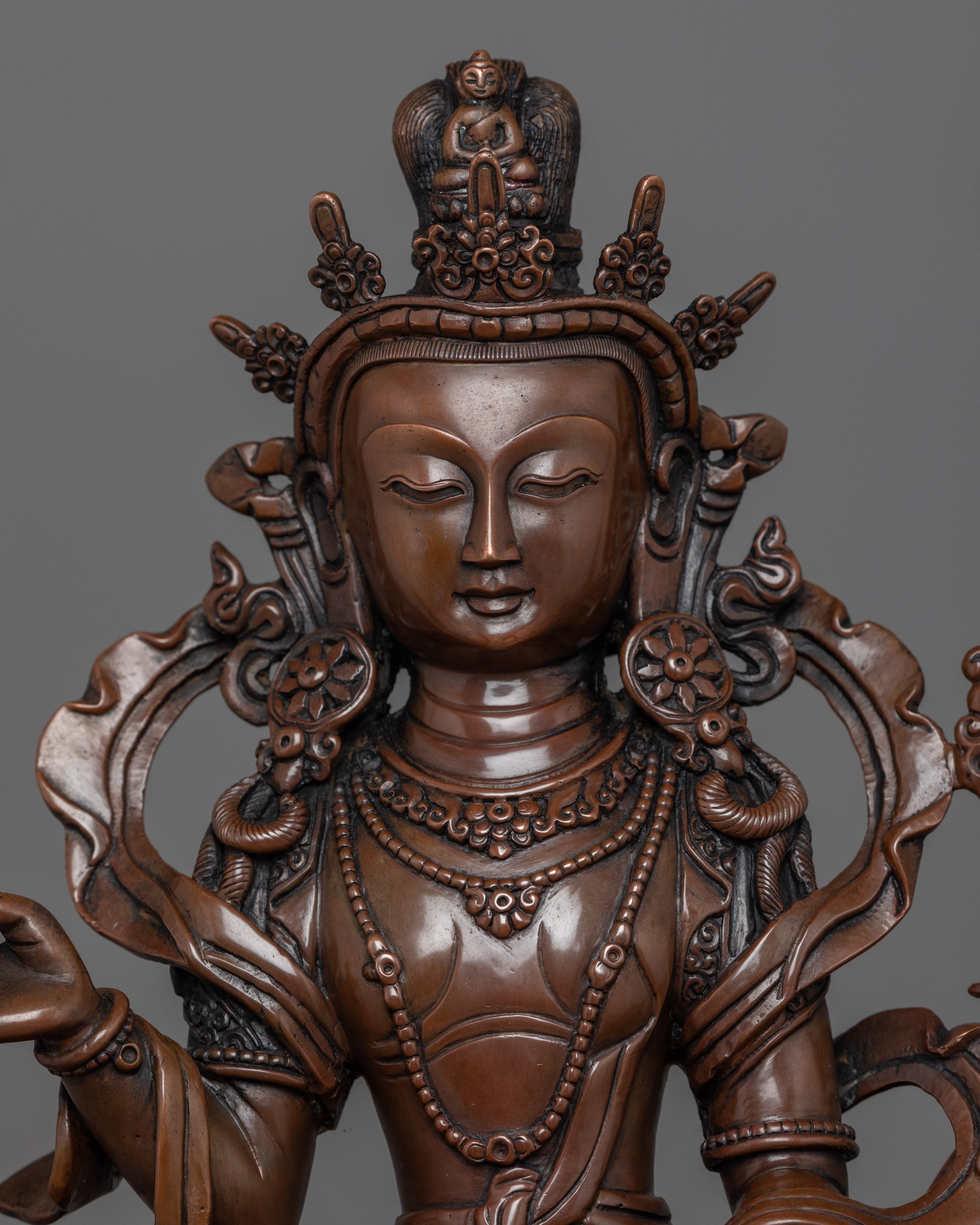Oxidized Buddhist Art Chenrezig Statue | Handmade Fine Artwork of Nepal
