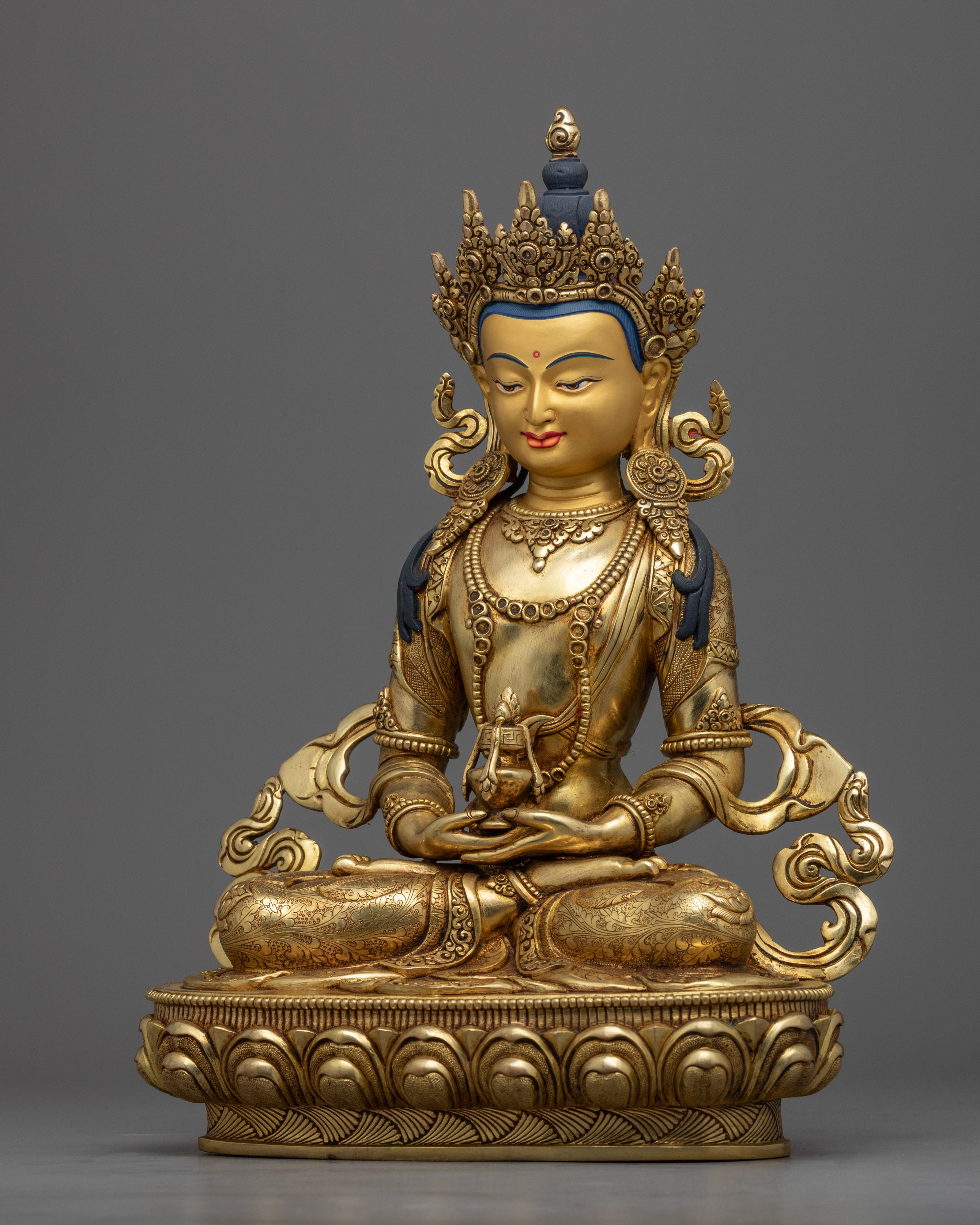 Buddha Amitayus Statue | Gold Gilded Long life Deity