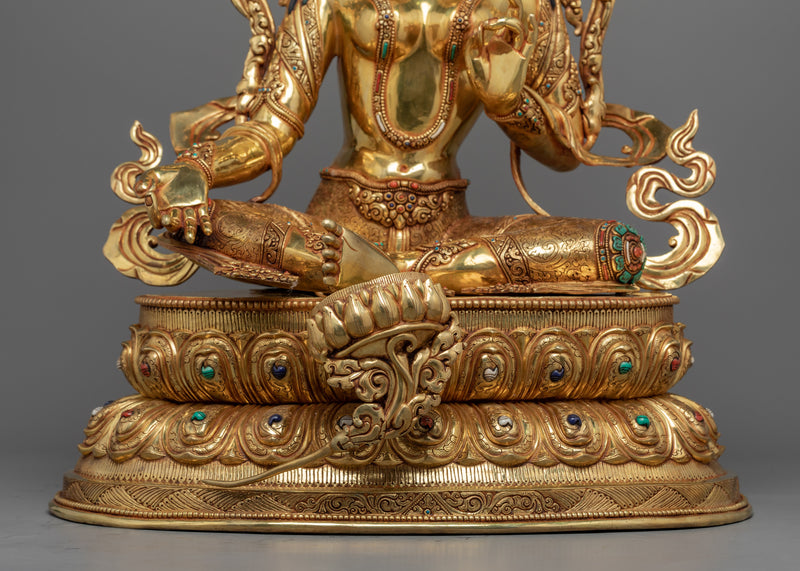 Large Green Tara Gold Statue | Handmade Sculpture of Mother Tara | Saviouress from all fears