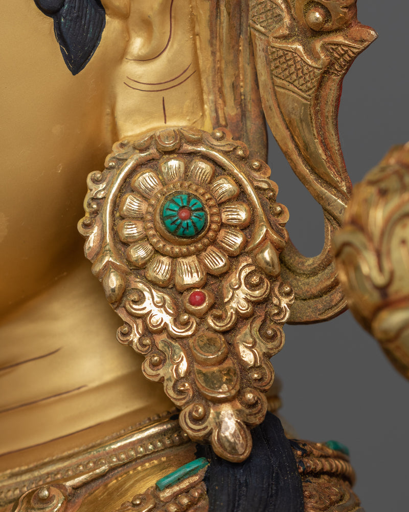 Large Green Tara Gold Statue | Handmade Sculpture of Mother Tara | Saviouress from all fears