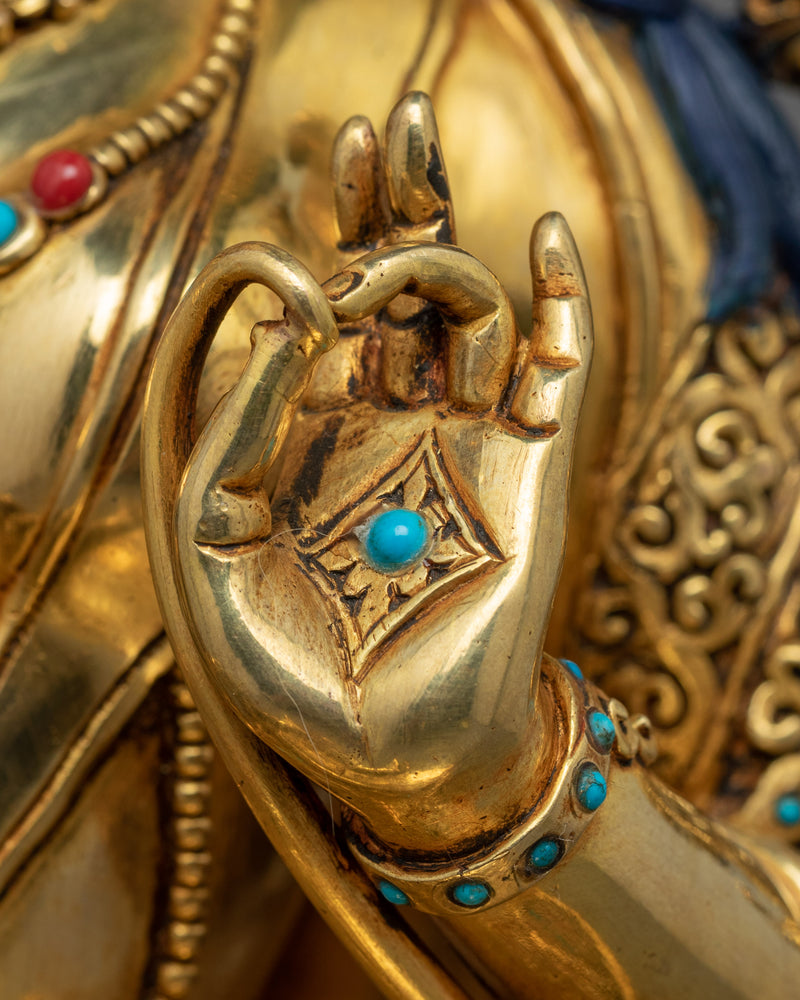 24K Gold Gilded Statue of Green Tara Bodhisattva | Buddhist Meditation Deity Sculpture