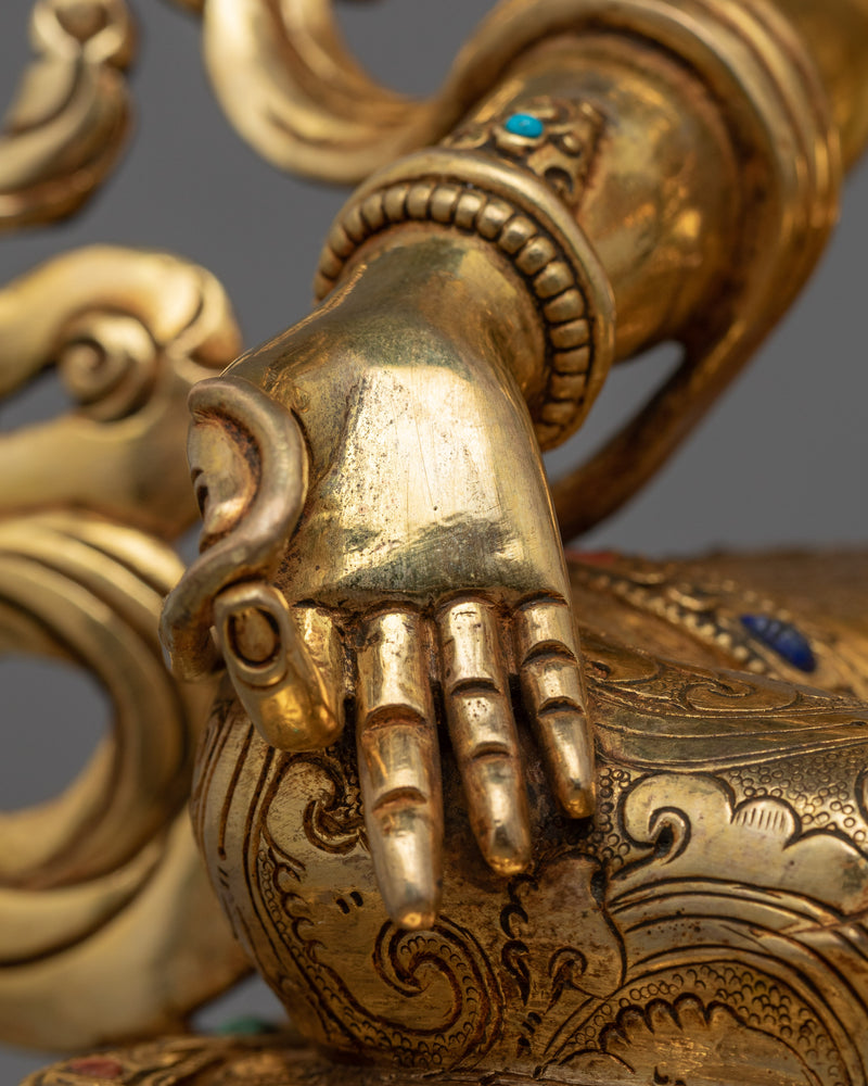 Genuine 24K Gold Gilded Green Tara Deity Statue | Female Bodhisattva Art