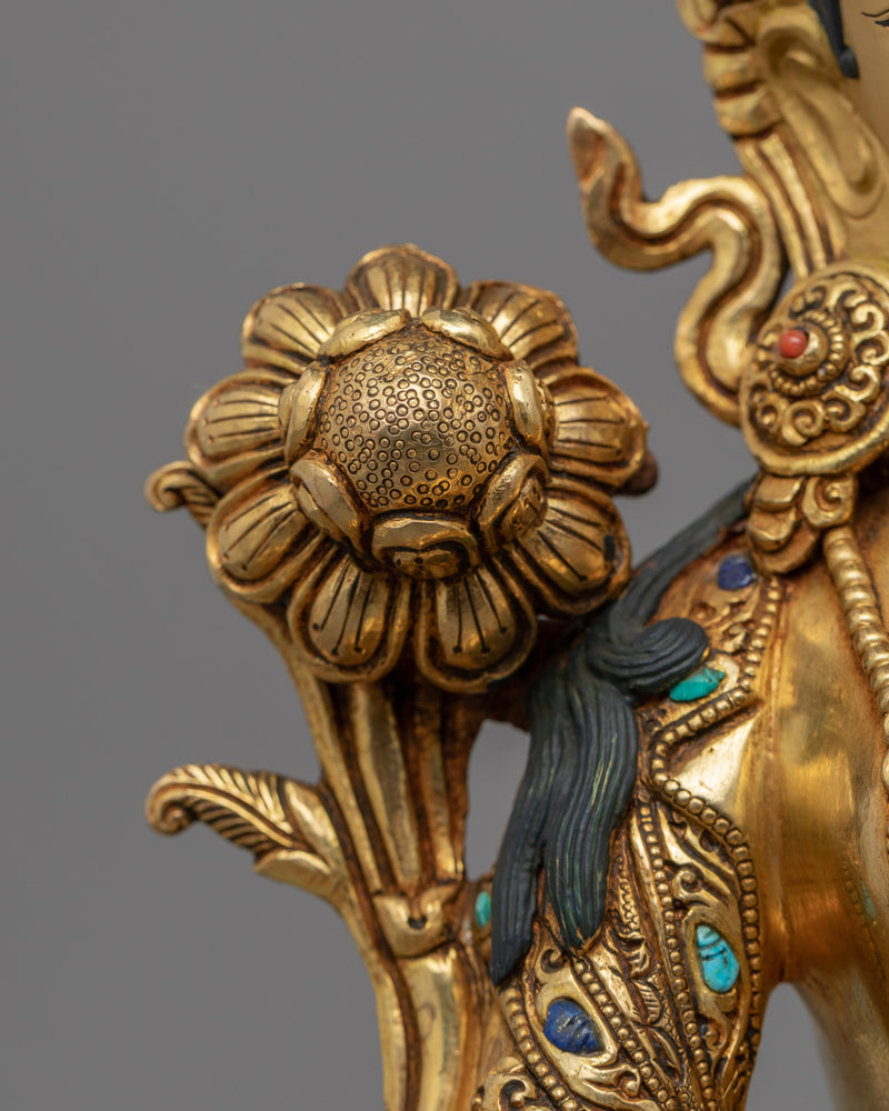 Genuine 24K Gold Gilded Green Tara Deity Statue | Female Bodhisattva Art