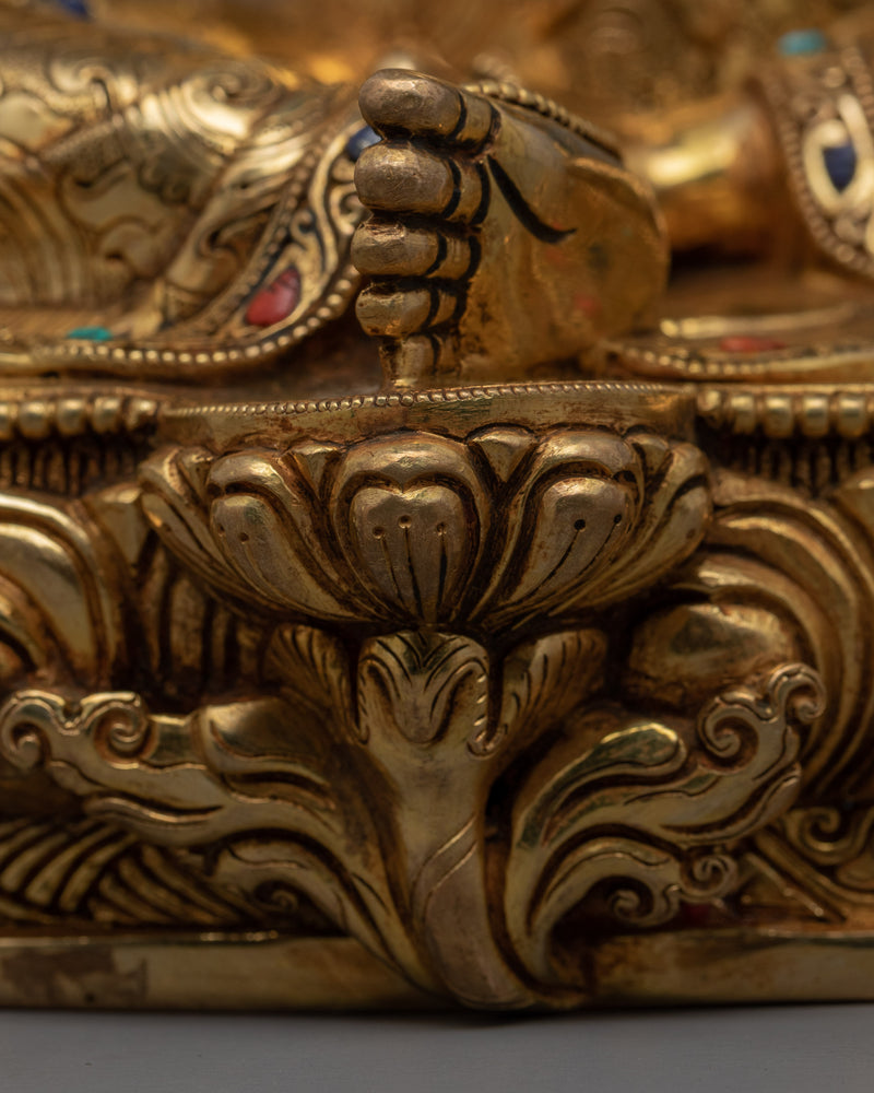 Genuine 24K Gold Gilded Green Tara Deity Statue | Female Bodhisattva Art