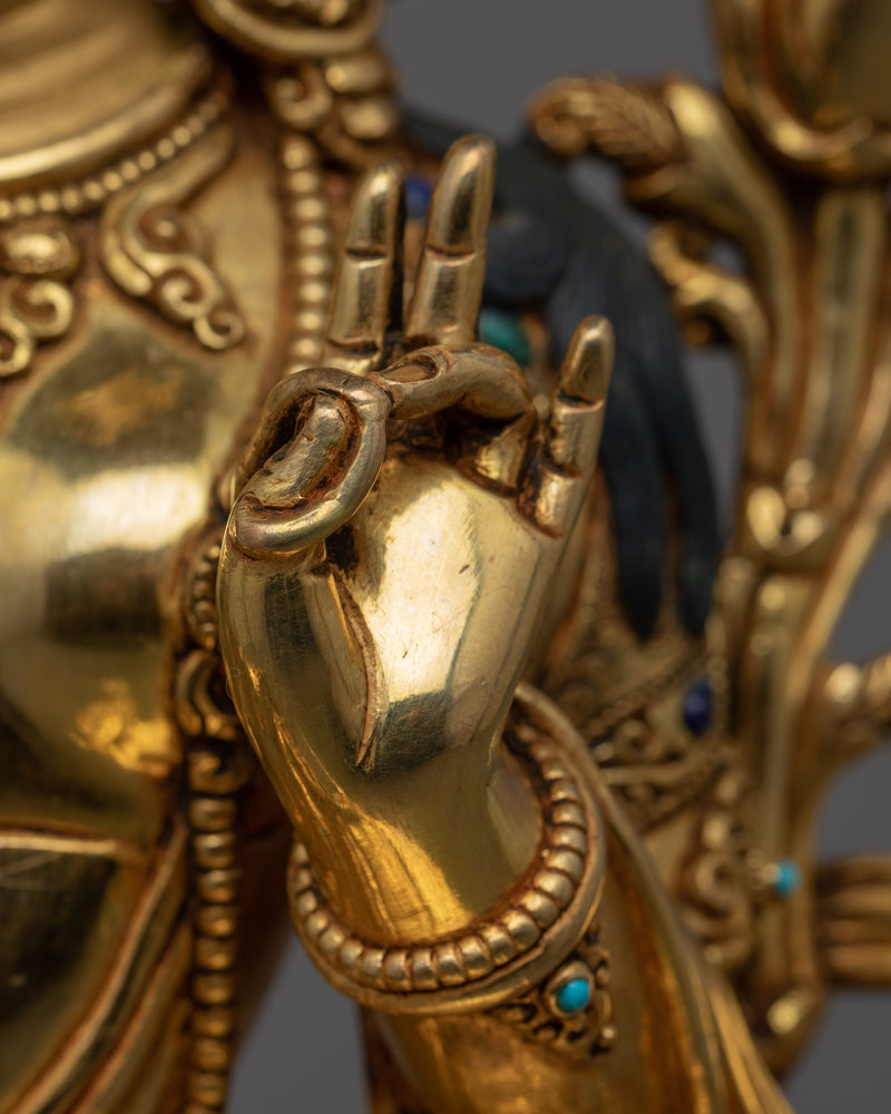 Genuine 24K Gold Gilded Green Tara Deity Statue | Female Bodhisattva Art