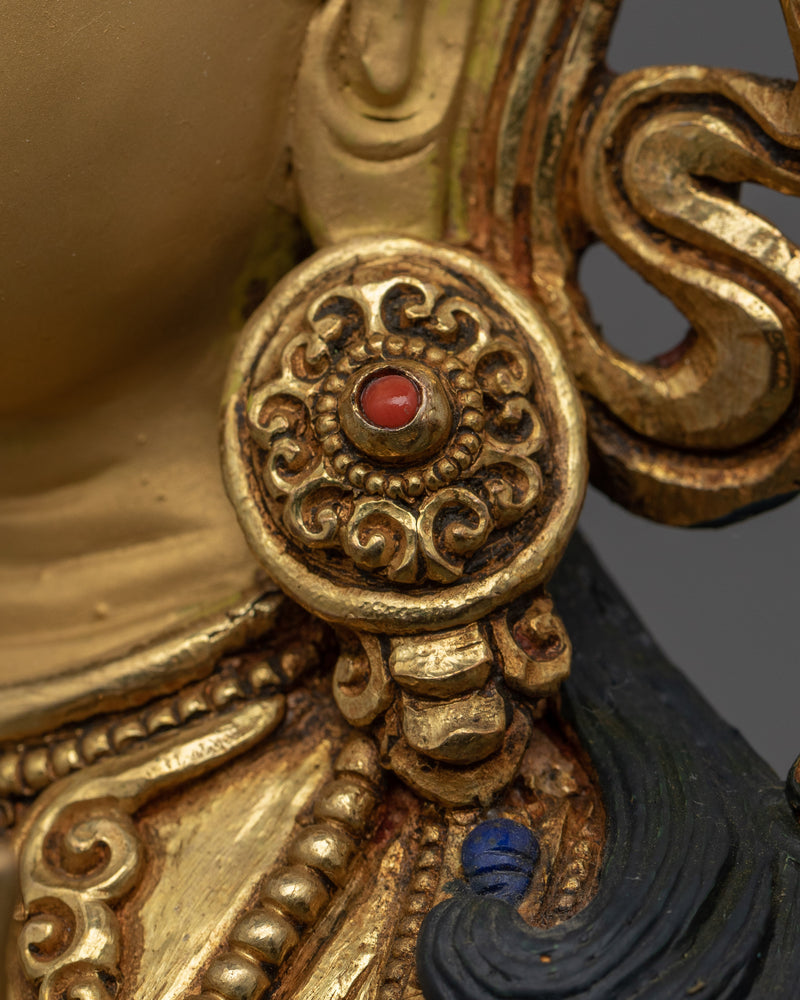 Genuine 24K Gold Gilded Green Tara Deity Statue | Female Bodhisattva Art
