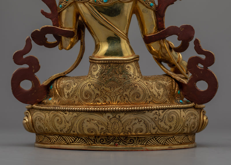 Genuine 24K Gold Gilded Green Tara Deity Statue | Female Bodhisattva Art