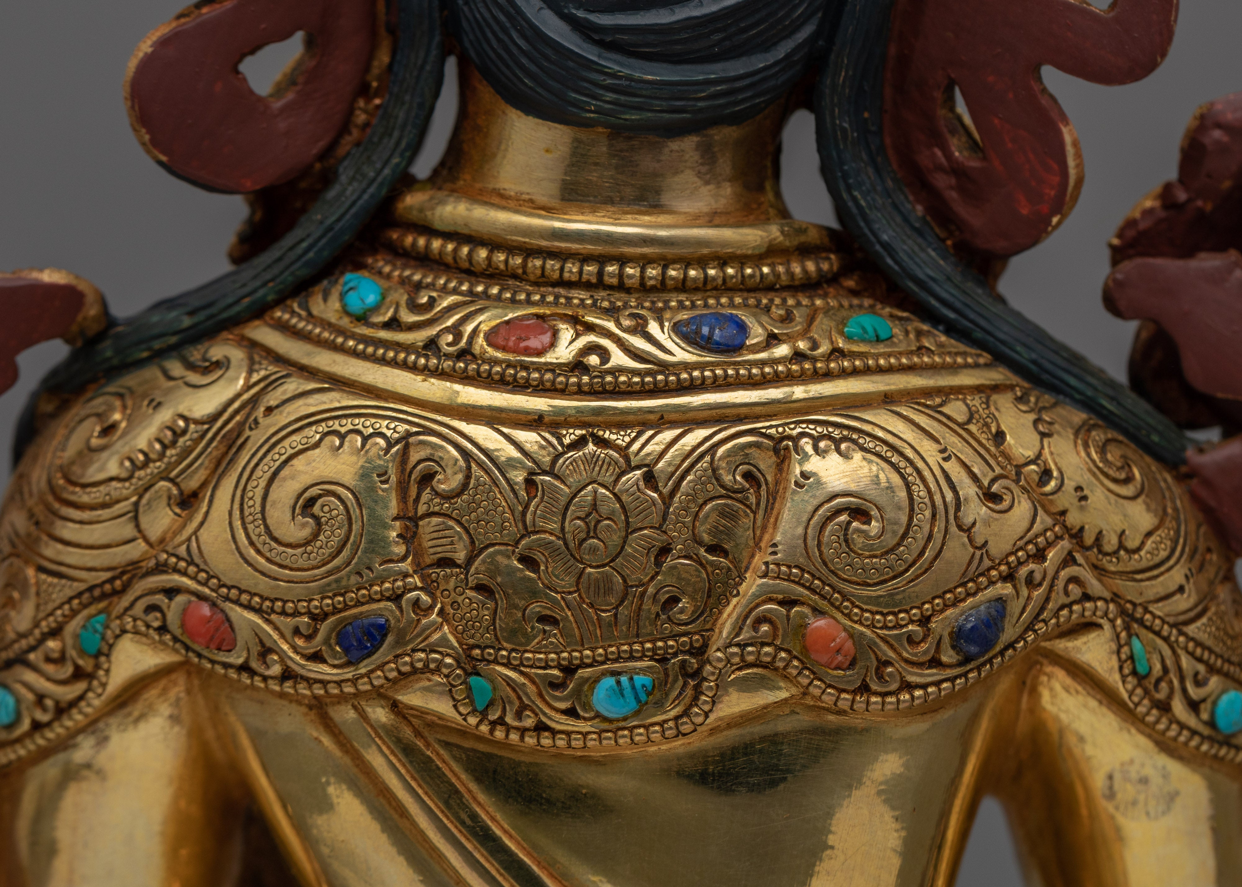 Genuine 24K Gold Gilded Green Tara Deity Statue | Female Bodhisattva Art