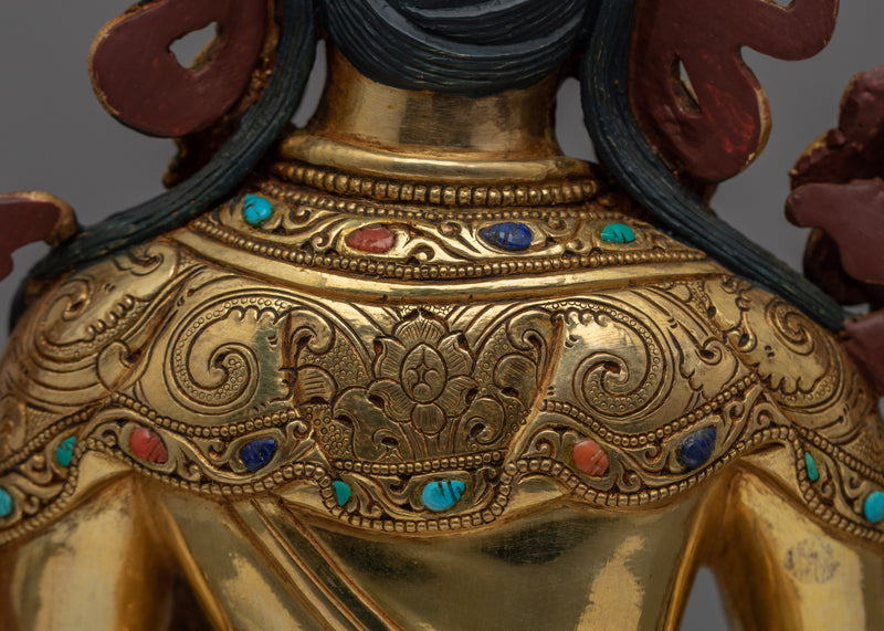 Genuine 24K Gold Gilded Green Tara Deity Statue | Female Bodhisattva Art