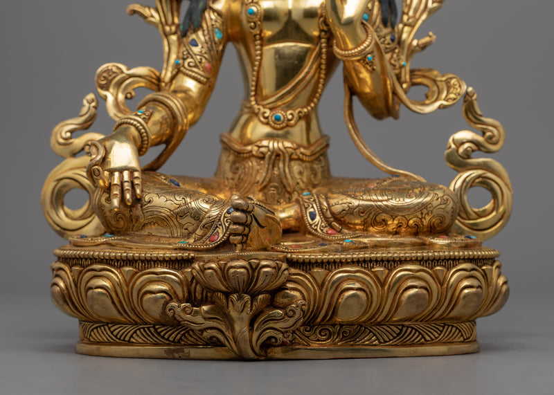 Genuine 24K Gold Gilded Green Tara Deity Statue | Female Bodhisattva Art