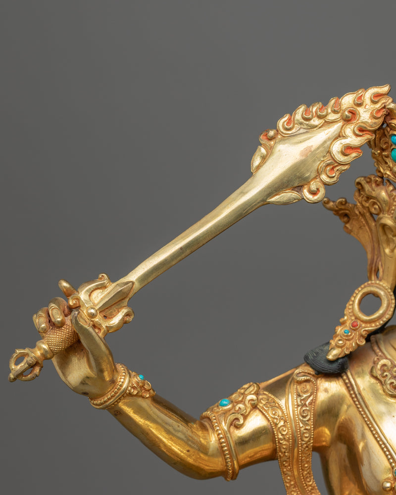 Gold Gilded Manjushri Symbolism Statue | Traditionally Hand-Carved Buddhist Art