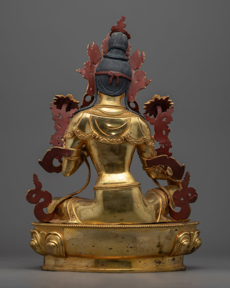 Buddhism Bodhisattva, Green Tara Statue | Gold Gilded Himalayan Art