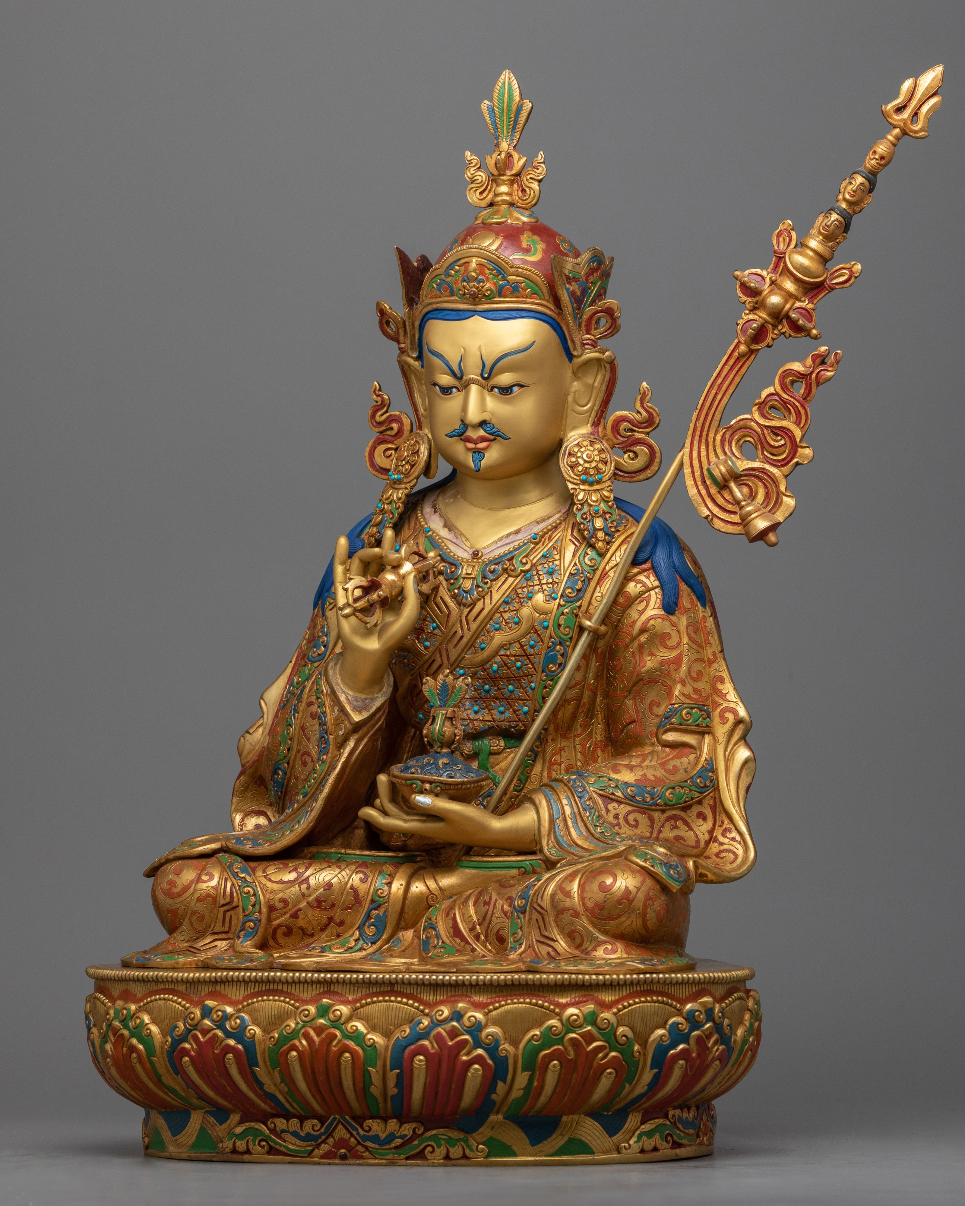 Lotus Born Master, Guru Rinpoche Statue | Gold Gilded Himalayan Buddhist Art