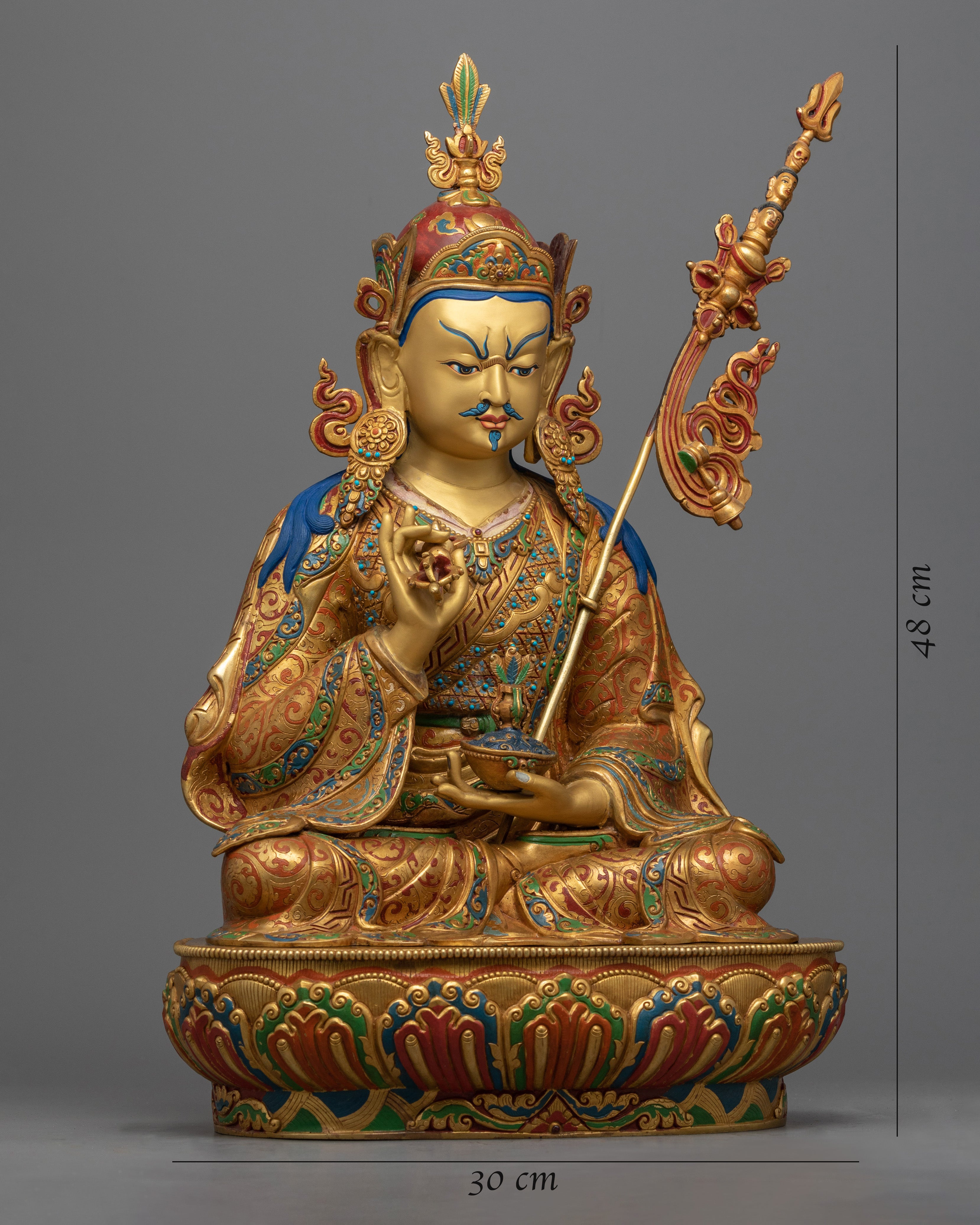 Lotus Born Master, Guru Rinpoche Statue | Gold Gilded Himalayan Buddhist Art