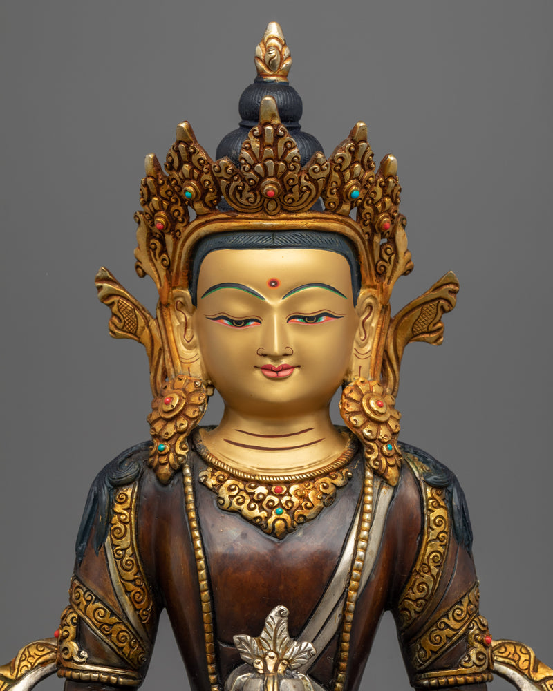 Amitayus Practice Statue | Gold and Silver Gilded Buddha Statue for Rituals