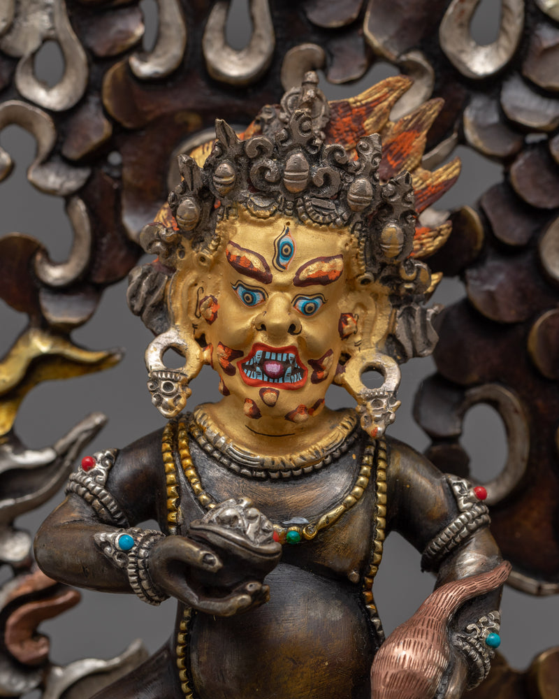 Oxidized Copper Black Dzambhala Statue | Wrathful Deity of Wealth Art