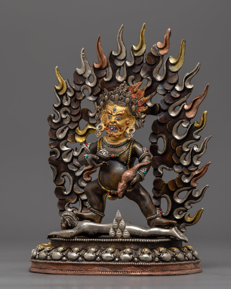 Oxidized Copper Black Dzambhala Statue | Wrathful Deity of Wealth Art