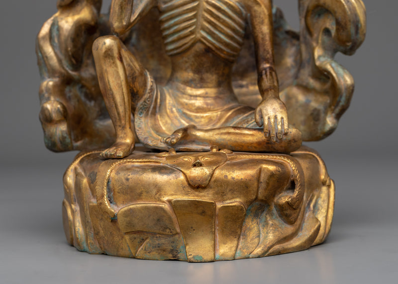 Gold Plated Milarepa Meditation Practice Statue | Finely Hand Carved Statuette