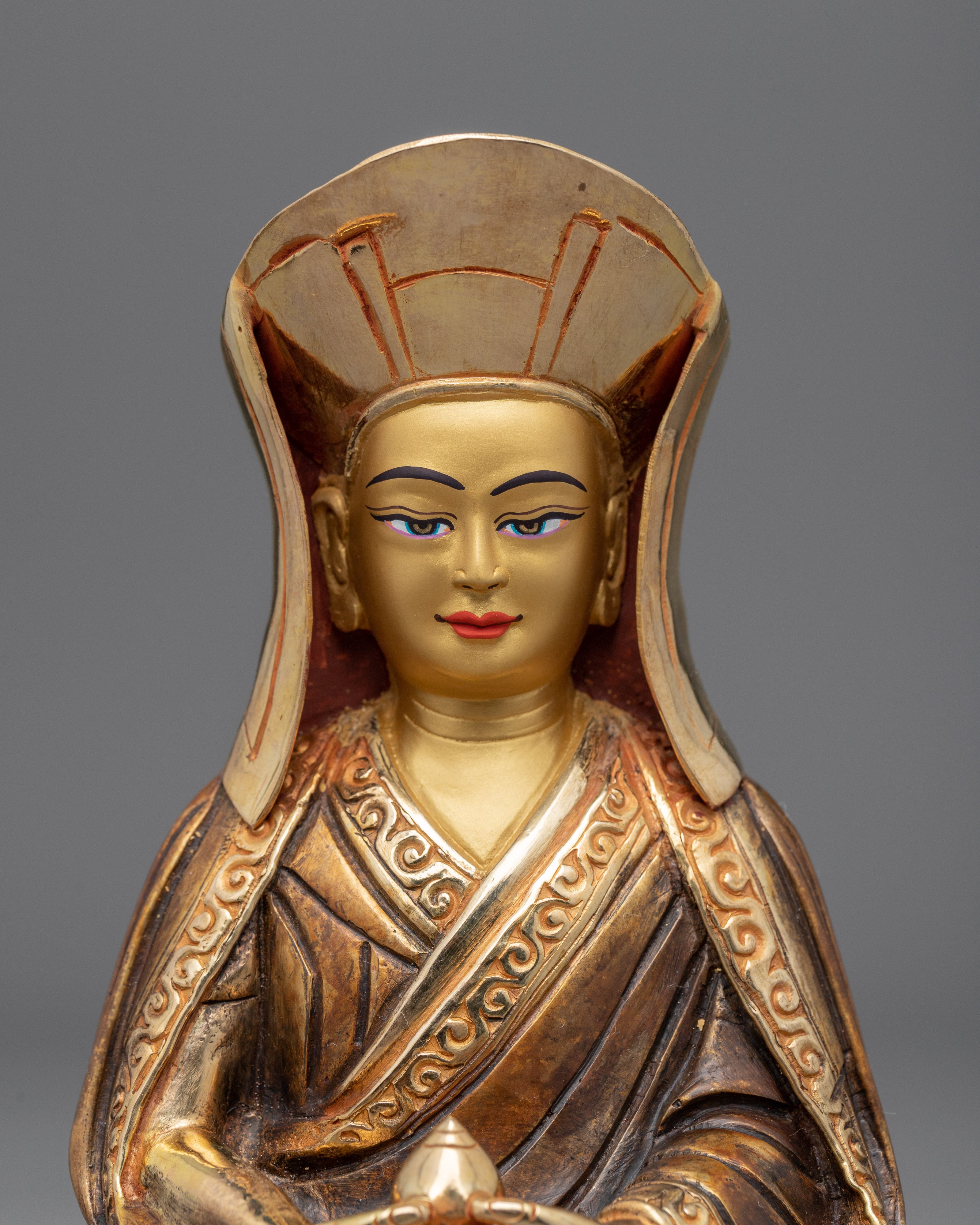 Gold Gilded Buddhist Master Statues Set |  Milarepa, Marpha & Gampopa Statue