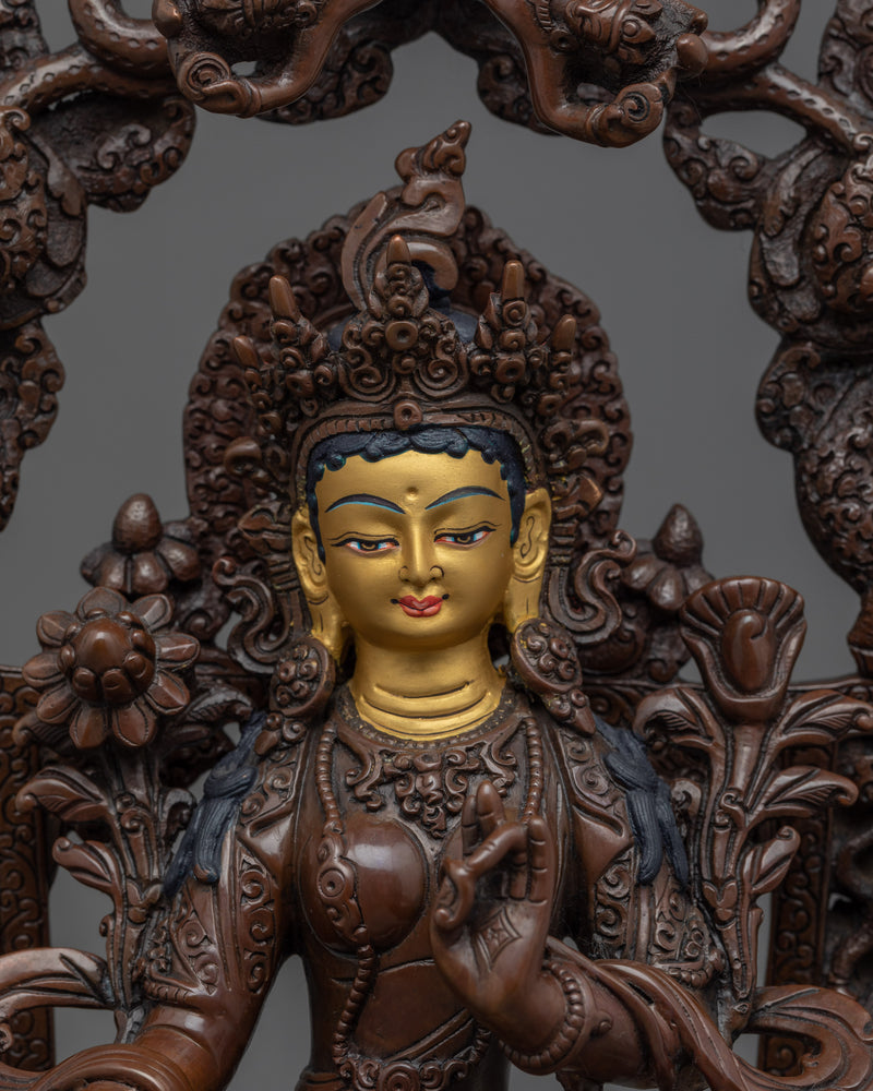 Green Tara, Bodhisattva of Compassion Statue | Oxidized Copper Buddhist Statue