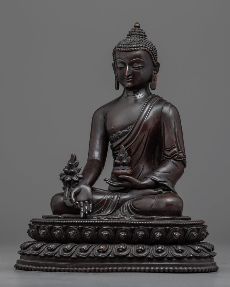 Bhaisajyaguru Medicine Buddha Statue for Healing | Oxidized Copper Buddhist Art