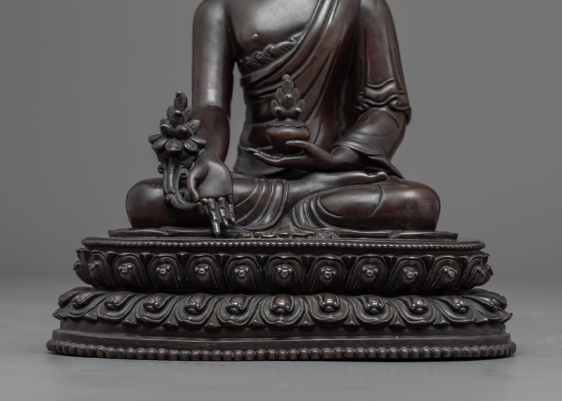 Bhaisajyaguru Medicine Buddha Statue for Healing | Oxidized Copper Buddhist Art