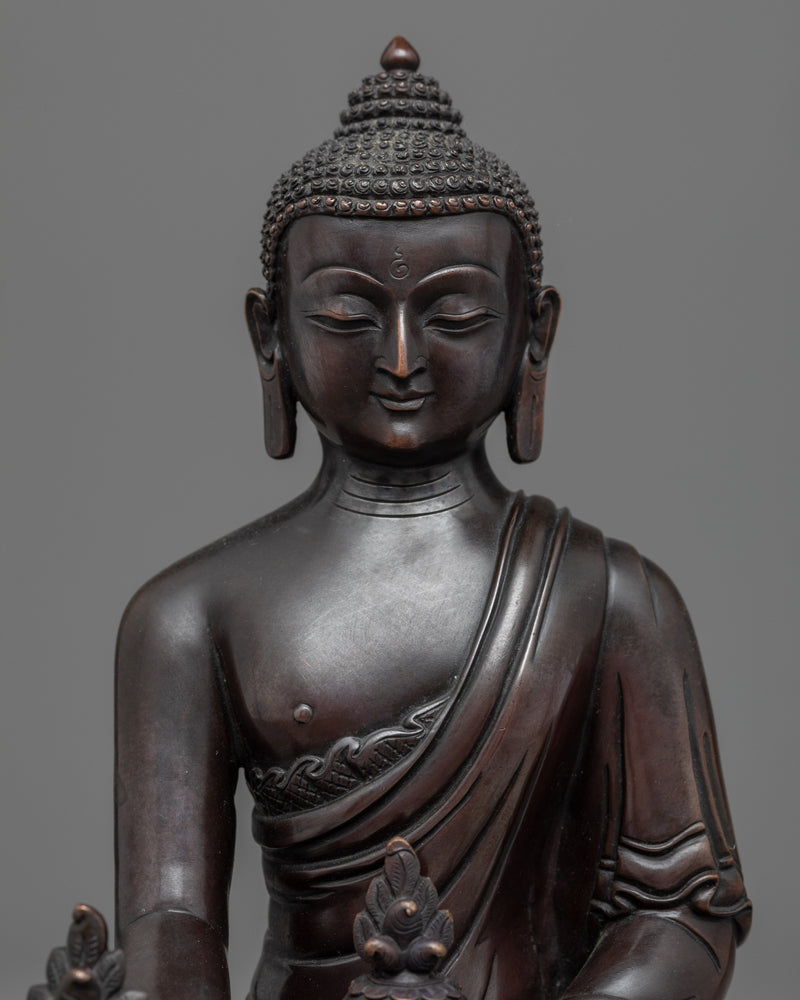 Bhaisajyaguru Medicine Buddha Statue for Healing | Oxidized Copper Buddhist Art
