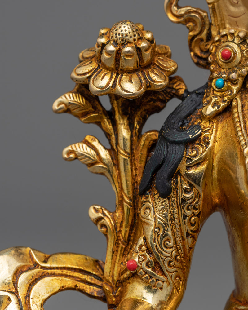 Green Tara, Boddhisattva Wisdom and Compassion Statue | Gold Gilded Buddhist Art