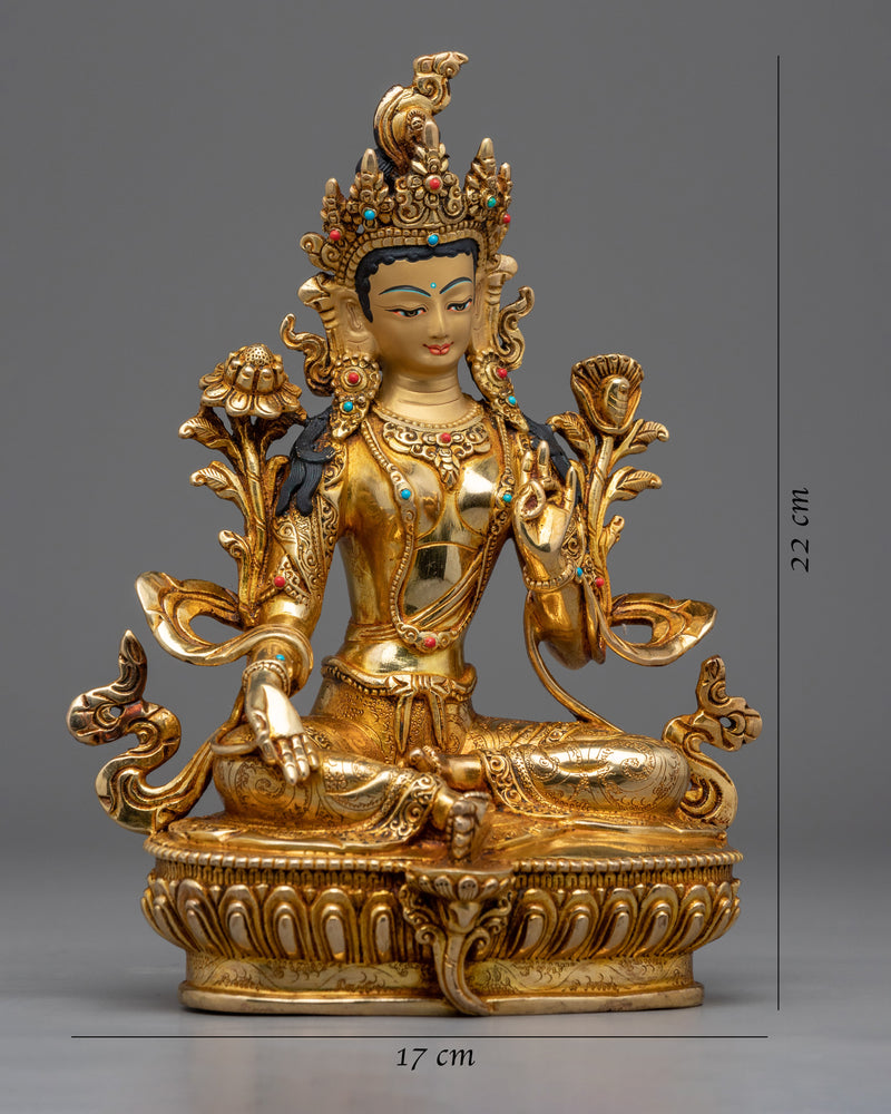 Green Tara, Boddhisattva Wisdom and Compassion Statue | Gold Gilded Buddhist Art