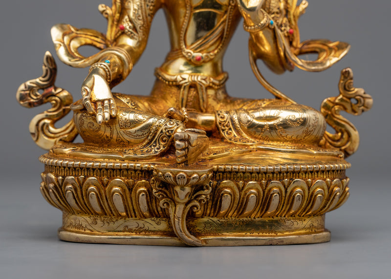 Green Tara, Boddhisattva Wisdom and Compassion Statue | Gold Gilded Buddhist Art