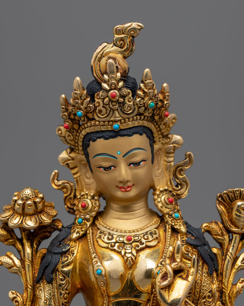 Green Tara, Boddhisattva Wisdom and Compassion Statue | Gold Gilded Buddhist Art