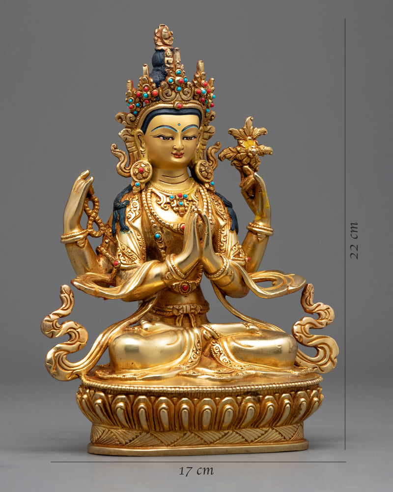 Four Armed Chenrezig Statue | Traditional Himalayan Bodhisattva Statue