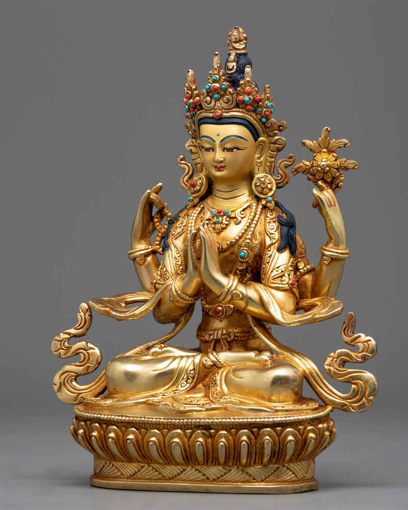 Four Armed Chenrezig Statue | Traditional Himalayan Bodhisattva Statue