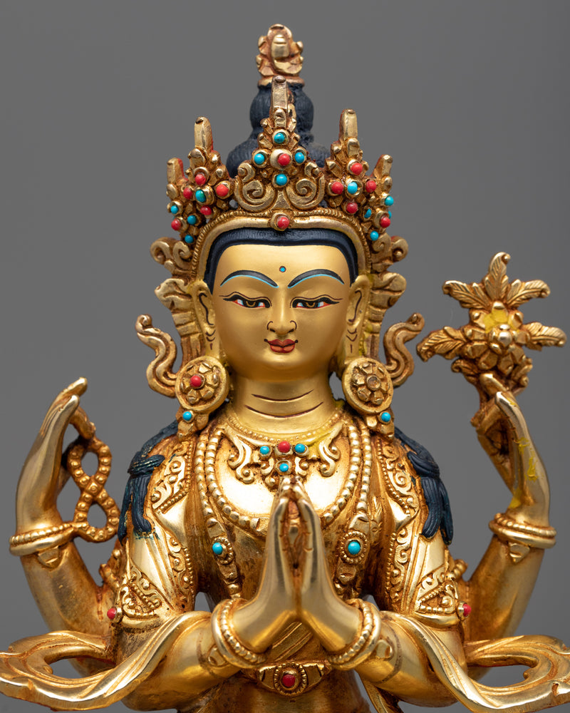 Four Armed Chenrezig Statue | Traditional Himalayan Bodhisattva Statue