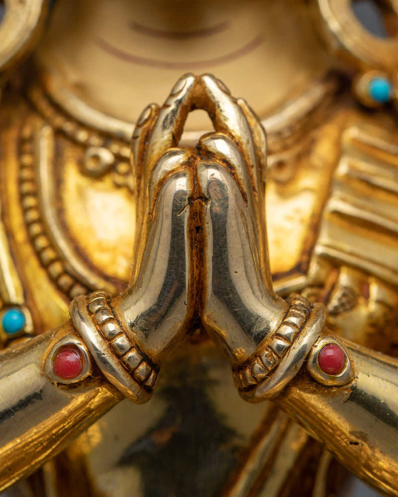 Cundi Bodhisattva Gilded in Pure Gold | Zhǔntí Púsà Hand-Carved Statue