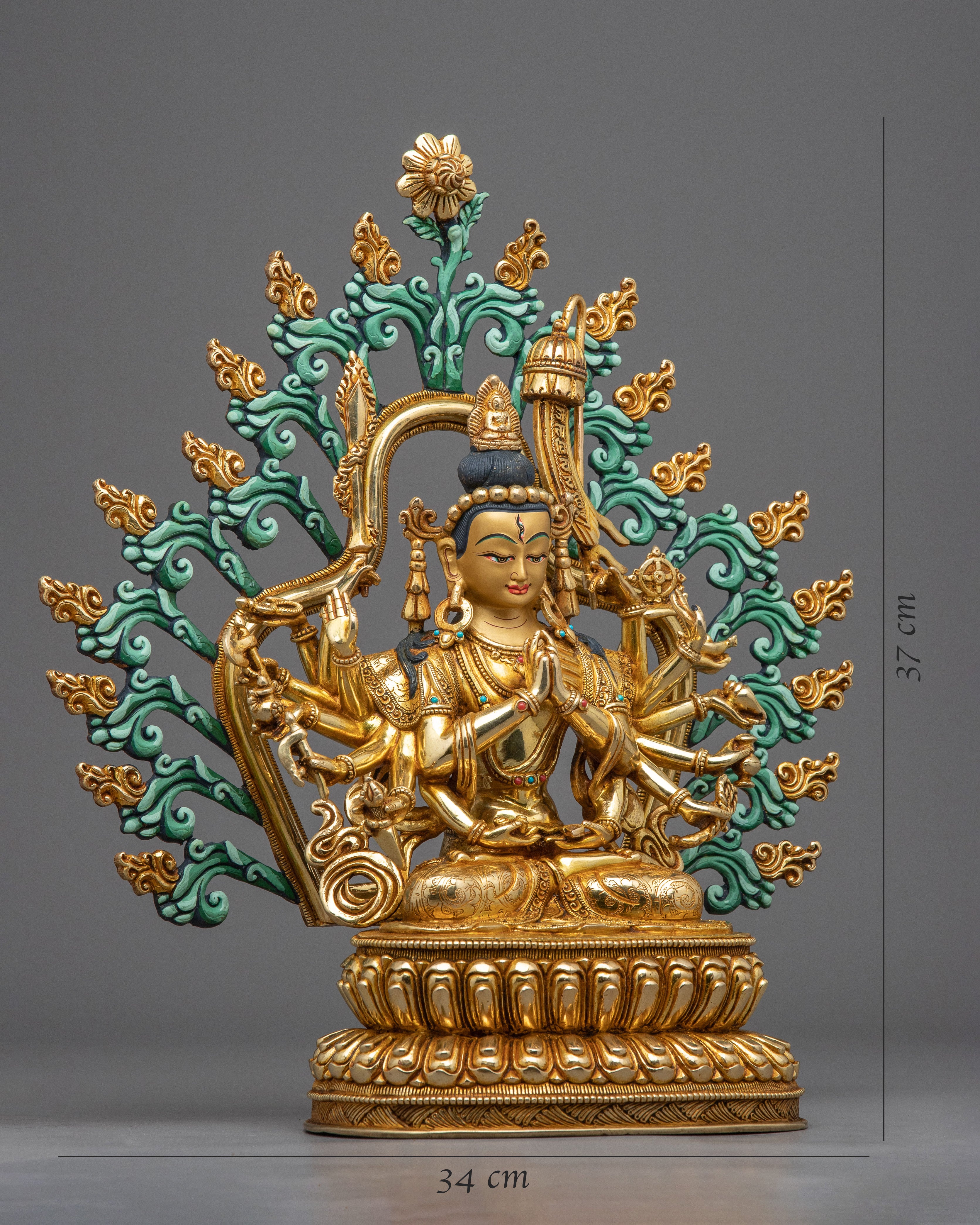 Cundi Bodhisattva Gilded in Pure Gold | Zhǔntí Púsà Hand-Carved Statue